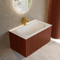 Badmeubel Mondiaz Kurve | 80 cm cm | Meubelkleur Ruby | Wastafelkleur Talc | Solid surface | Wasbak midden spoelbak | 1 kraangat