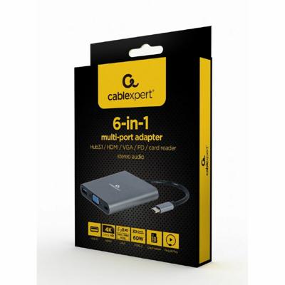 USB-HUB GEMBIRD A-CM-COMBO6-01 Grijs