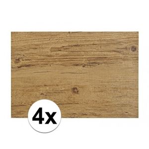 4x Placemats in donkerbruin woodlook print 45 x 30 cm