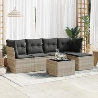 6-delige Loungeset met kussens poly rattan lichtgrijs
