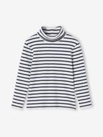 T-shirt met rolkraag van ribstof meisjes blauw, gestreept