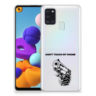 Samsung Galaxy A21s Silicone-hoesje Gun Don't Touch My Phone Samsung Galaxy A21s Silicone-hoesje Gun Don't Touch My Phone
