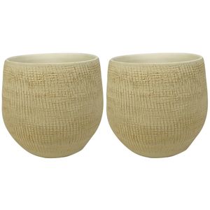 2x stuks plantenpotten/bloempotten in een strakke Modern design look zand/beige Dia 18 cm en Hoogte