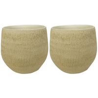 2x stuks plantenpotten/bloempotten in een strakke Modern design look zand/beige Dia 18 cm en Hoogte