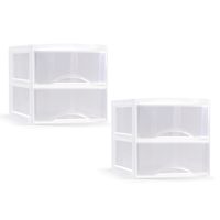 Ladeblokje/bureau organizer - 2x - 2 lades - transparant/wit - L26 x B36 x H25 cm - plastic