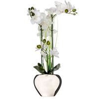 Atmosphera Orchidee bloem kunstplant - wit - H53 x B37 cm - in zilveren pot   -