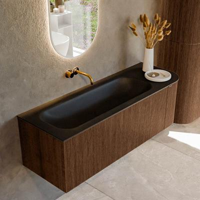 Badmeubel Mondiaz Kurve | 135 cm | Meubelkleur Walnut | Wastafelkleur Urban | Links spoelbak | Zonder kraangaten