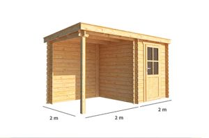 Blokhut met overkapping Els 400 cm bij 200 cm diep Lessenaarsdak - Warentuin Collection