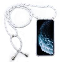 Vierhoek anti-val trasparent TPU mobiele telefoon geval met Lanyard voor iPhone 11 Pro (wit grijs)