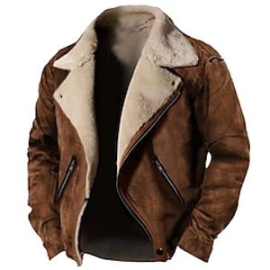 Voor heren Lichtgewicht jack Leren jacks Fleecejack Suède jas Buiten Alledaagse kleding Warm Zak Herfst Winter Effen Modieus Streetwear Revers Normaal Zwart Groen Koffie Jacks Lightinthebox