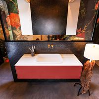 Badkamermeubelset Mondiaz Erin 120 cm met 1 Lade met RIDGE Wastafel Midden Talc Zonder Kraangaten Greeploos Mat Fire
