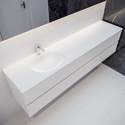 Mondiaz Vica Moon badmeubel Talc 200 cm 4 lades solid surface enkele spoelbak links 1 kraangat