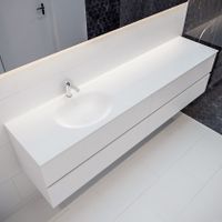 Mondiaz Vica Moon badmeubel wit mat 200 cm 4 lades solid surface enkele spoelbak links 1 kraangat