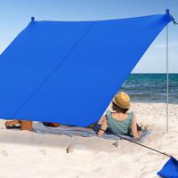 Draagbare Strandtent 3 x 3 M Anti-UV UPF50+ Zonnescherm met 4 Zandzakken Grondpennen 2 Stokken Draagtas voor Strand Camping (Blauw)