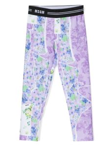 MSGM Kids legging fleuri à taille à logo - Violet