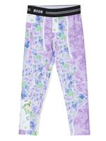 MSGM Kids legging fleuri à taille à logo - Violet