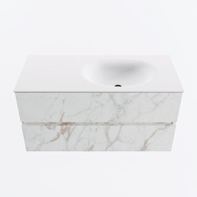 MONDIAZ VICA 100cm badmeubel onderkast Carrara 2 lades. Wastafel MOON rechts zonder kraangat, kleur Talc.