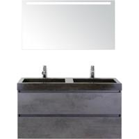 Maxx XL Badmeubelset 120 cm - Beton Antraciet - Wastafel Lucca Dubbel 2 Kraangaten met LED Spiegel