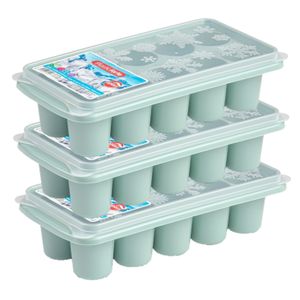 3x stuks Trays met dikke ronde blokken ijsblokjes/ijsklontjes vormpjes 10 vakjes kunststof mintgroen