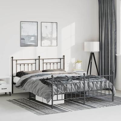 Bedframe met hoofd- en voeteneinde metaal zwart 135x190 cm