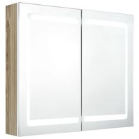 vidaXL Badkamerkast met spiegel en LED 80x12x68 cm wit en eikenkleurig - thumbnail