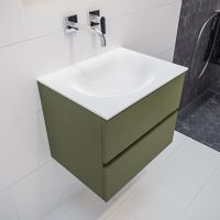 Mondiaz Vica Moon badmeubel groen mat 60 cm 2 lades solid surface enkele spoelbak midden zonder kraangat