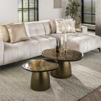 LifestyleFurn Organische Salontafel 'Cassidi' Glas, Set van 2 stuks, kleur Goud Antiek