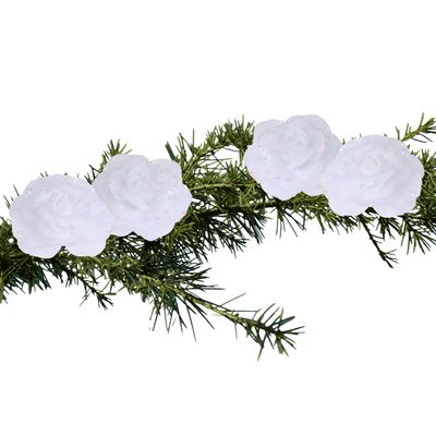 4x stuks decoratie bloemen rozen wit op clip 9 cm