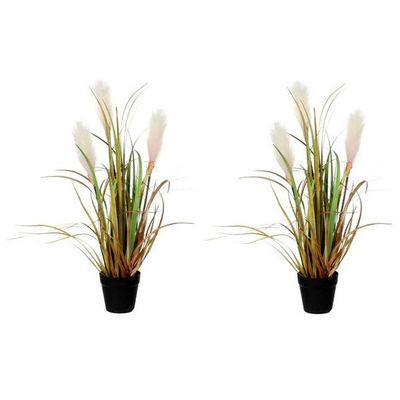 2x Riet gras/pluimgras kunstplanten in zwarte pot 53 cm