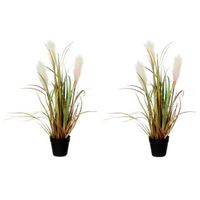 2x Riet gras/pluimgras kunstplanten in zwarte pot 53 cm