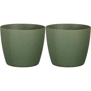 2x stuks plantenpot/bloempot kunststof donkergroen ribbels patroon - D22/H22 cm