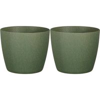 2x stuks plantenpot/bloempot kunststof donkergroen ribbels patroon - D22/H22 cm