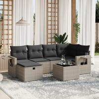 7-delige Loungeset met kussens poly rattan grijs