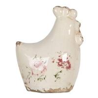 Clayre & Eef Decoratie Kip 9x6x11 cm Beige Keramiek Bloemen Clayre & Eef Decoratie Kip 9x6x11 cm Beige Keramiek Bloemen