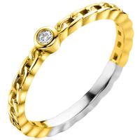 Zinzi ZIR2376 Ring Gourmetschakel zilver-zirconia goud-en zilverkleurig-wit