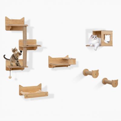 6 STUKS Klimwand Kat Krabpaal met Platforms Voederbak Kattenhuis Hangmat 2 Krabpalen & Bal Natuur