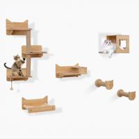 6 STUKS Klimwand Kat Krabpaal met Platforms Voederbak Kattenhuis Hangmat 2 Krabpalen & Bal Natuur