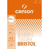 Canson tekenpapier Bristol, 224 g, ft 29,7 x 42 cm, A3, blok van 20 vel