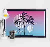Vintage canvas schilderij Retro zonsondergang palmbomen