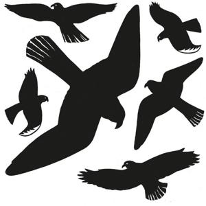 Vogel afweer raamstickers - 6x - zwart - op een vel van 30 x 30 cm