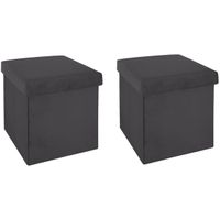 Poef/hocker - 2x - opbergbox - donkergrijs - kunststof/mdf - 38 x 38 x 38 cm - opvouwbaar