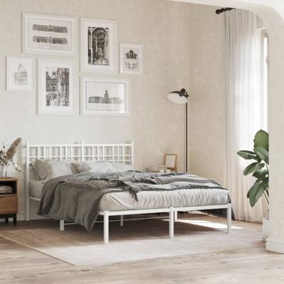 Bedframe met hoofdbord metaal wit 140x190 cm