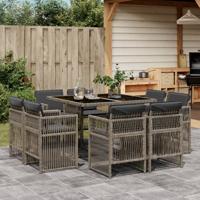 9-delige Tuinset met kussens poly rattan grijs