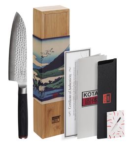 Kotai Mes - Santoku gehamerde Chef Mes met Bamboo Box - 18cm