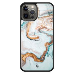 iPhone 12 Pro Max glazen hardcase - Goud blauw marmer