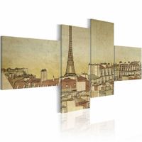 Schilderij - Parijs in retro, Sepia, 4luik, wanddecoratie