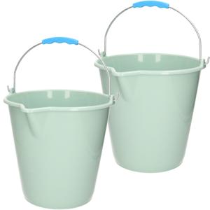 Plasticforte Emmer - 2x stuks - met schenktuit - 12L - mintgroen - schoonmaakemmer