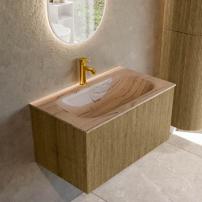 Badmeubel Mondiaz Kurve-Dlux | 80 cm | Meubelkleur Dusk | Wastafelkleur Arena | Solid surface | Wasbak midden spoelbak | 1 kraangat