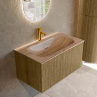 Badmeubel Mondiaz Kurve-Dlux | 80 cm | Meubelkleur Dusk | Wastafelkleur Arena | Solid surface | Wasbak midden spoelbak | 1 kraangat
