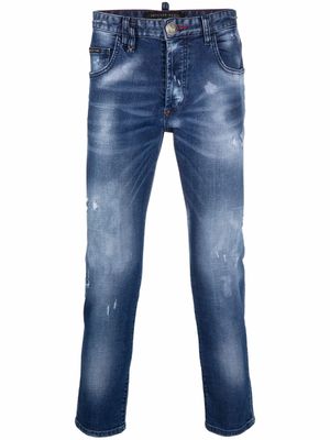 Philipp Plein jean skinny à effet usé - Bleu